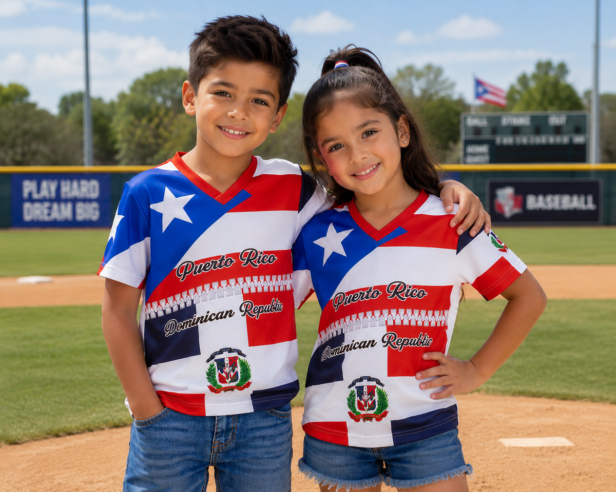 Kids Puerto Rico Dominican Republic V-Neck T-Shirt – Lightweight Cultural Shirt