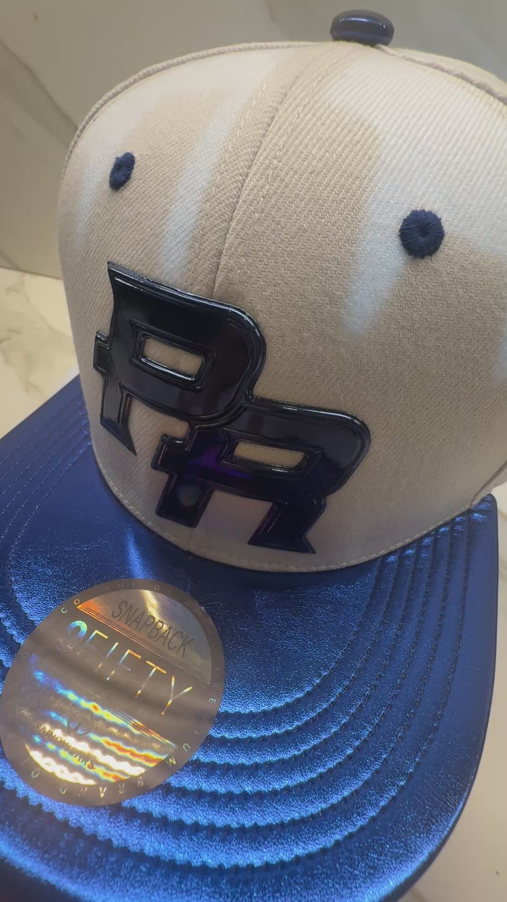 Puerto Rico Blue Metallic Hat - 5D Embroidered Flat Brim Snapback Cap