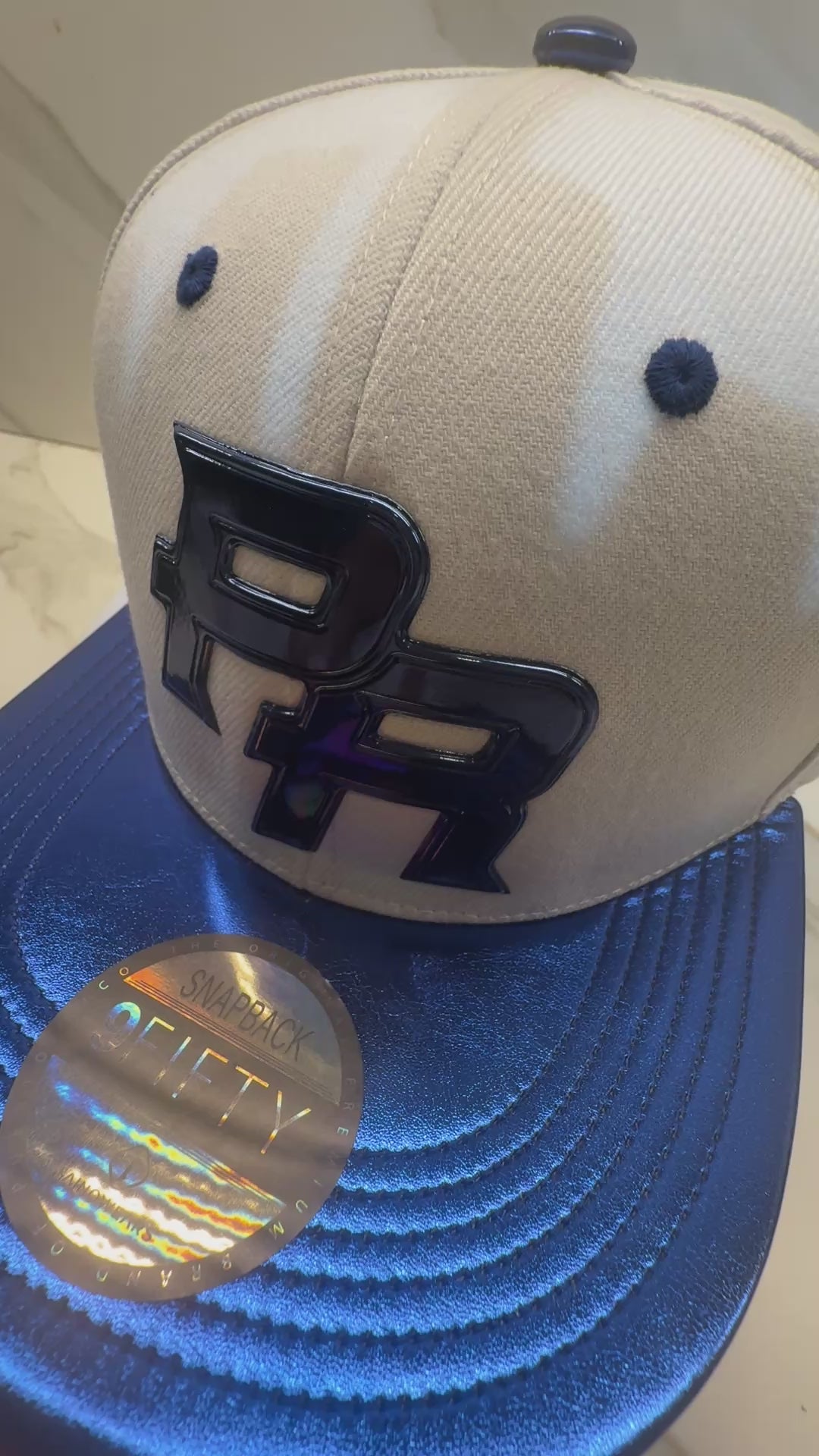 Puerto Rico Blue Metallic Hat - 5D Embroidered Flat Brim Snapback Cap