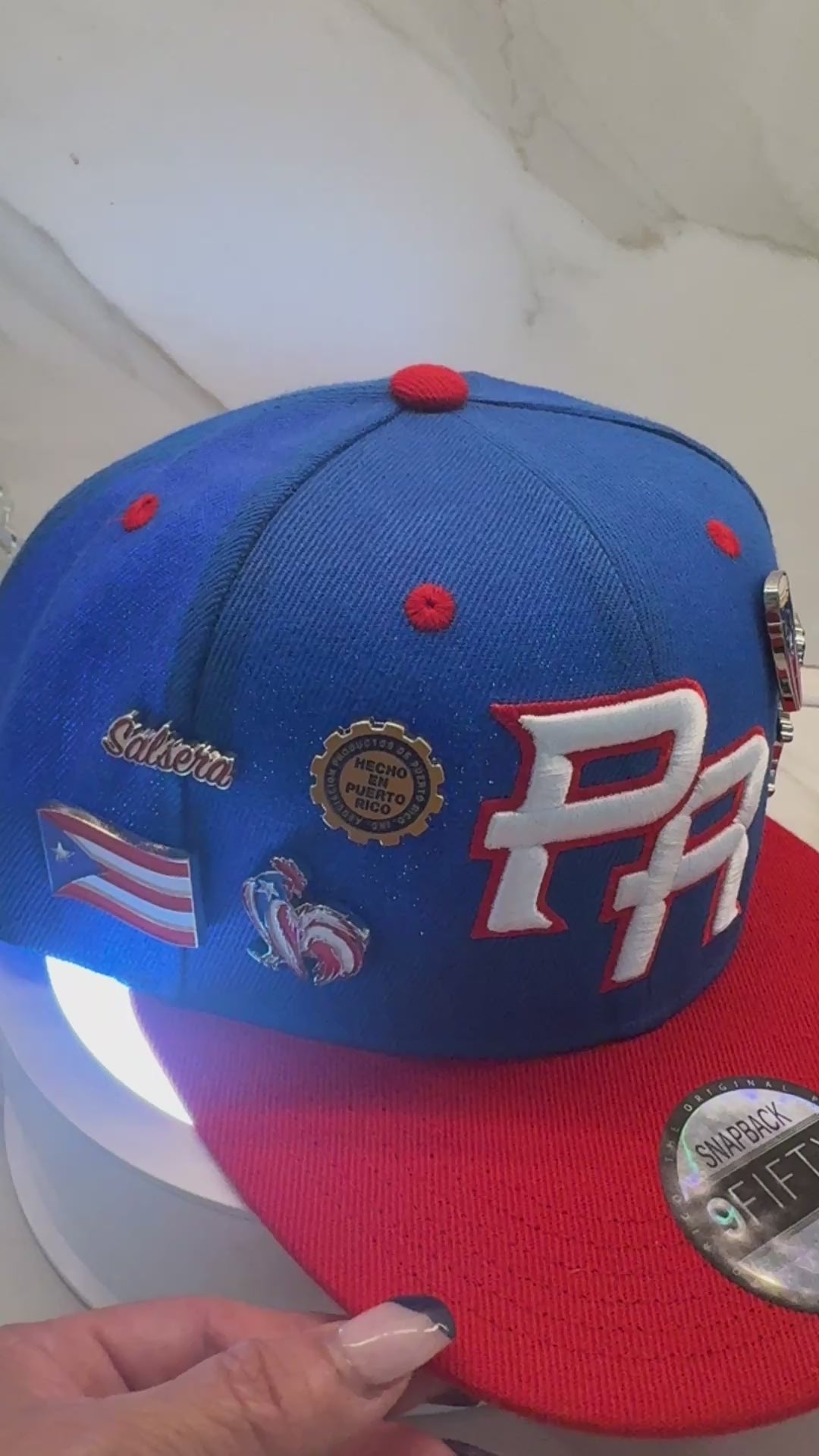 Puerto Rico Flag Snapback Hat – 5D Embroidery Blue Red Flat Brim Cap with Pin Set | Tainowears®