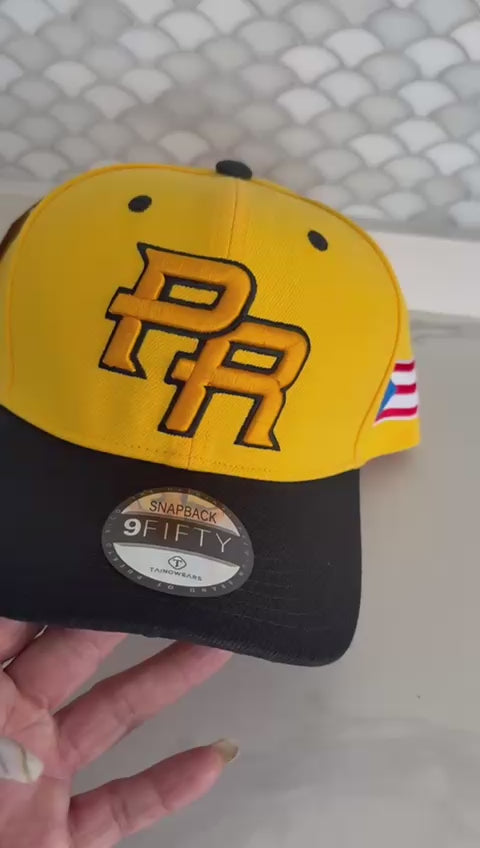 Puerto Rico PR Snapback Hat – Black Yellow Curved Brim Cap with 5D Embroidery | Tainowears®