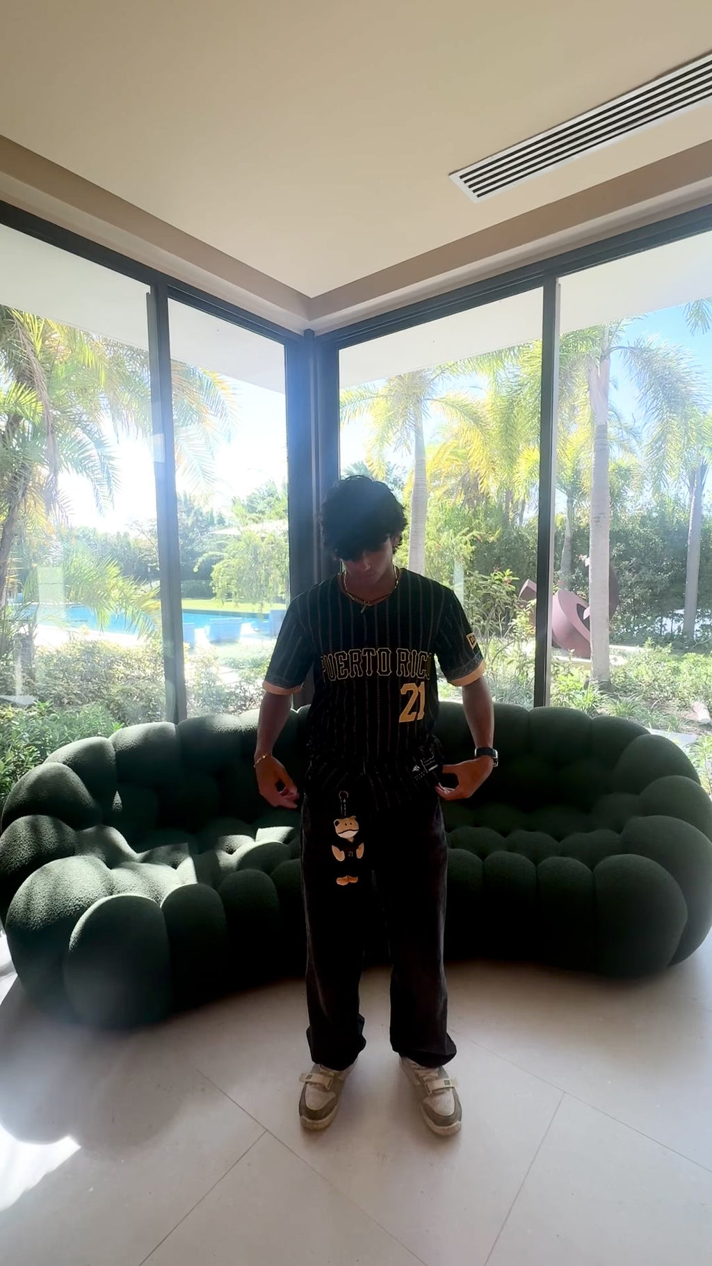 Puerto Rico Coquí Baseball Jersey #21 – Black Pinstripe Button-Up Jersey