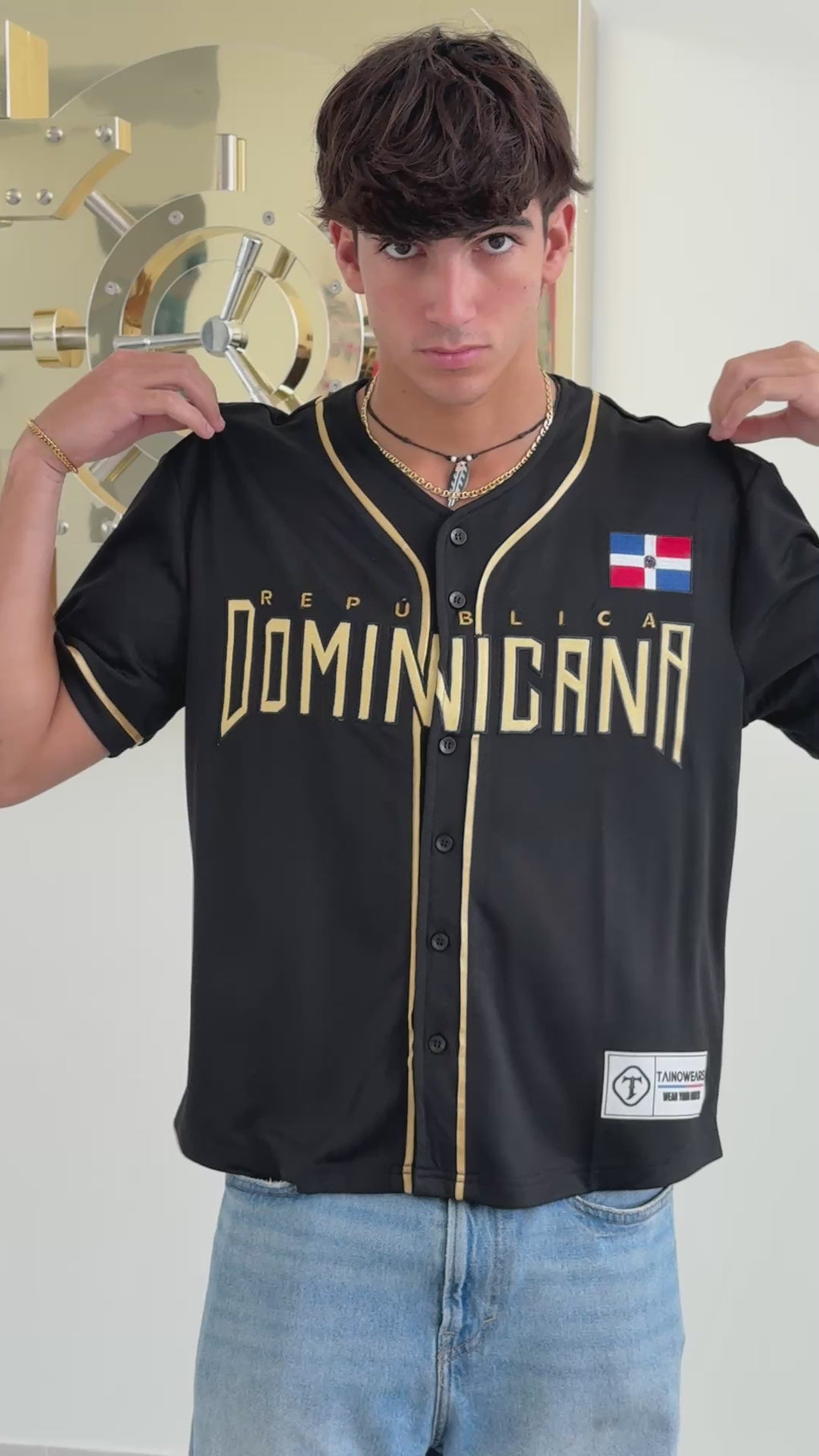 Quisqueya Heritage Black & Gold Embroidered Jersey Streetwear