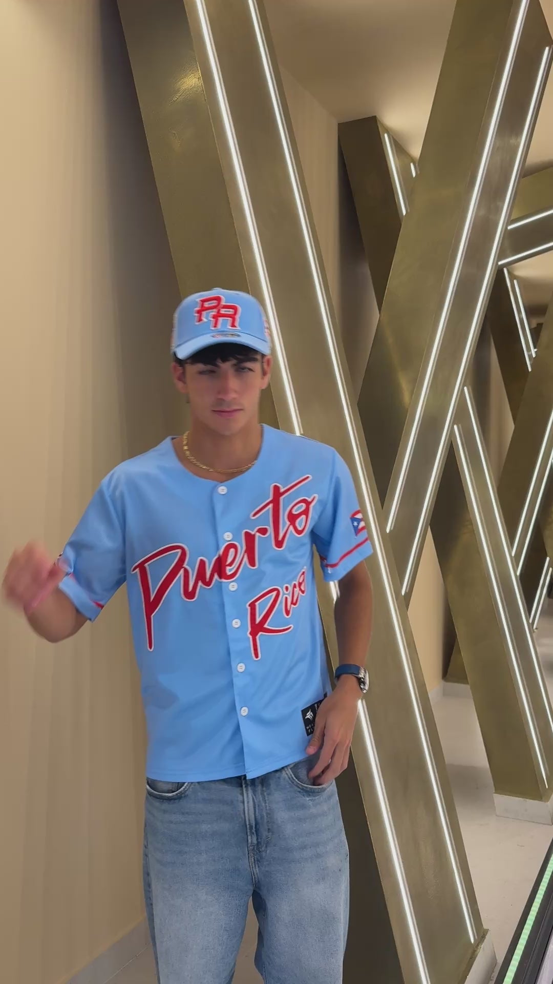 Puerto Rico Sky Blue Embroidered Baseball Jersey | Button-Up Jersey