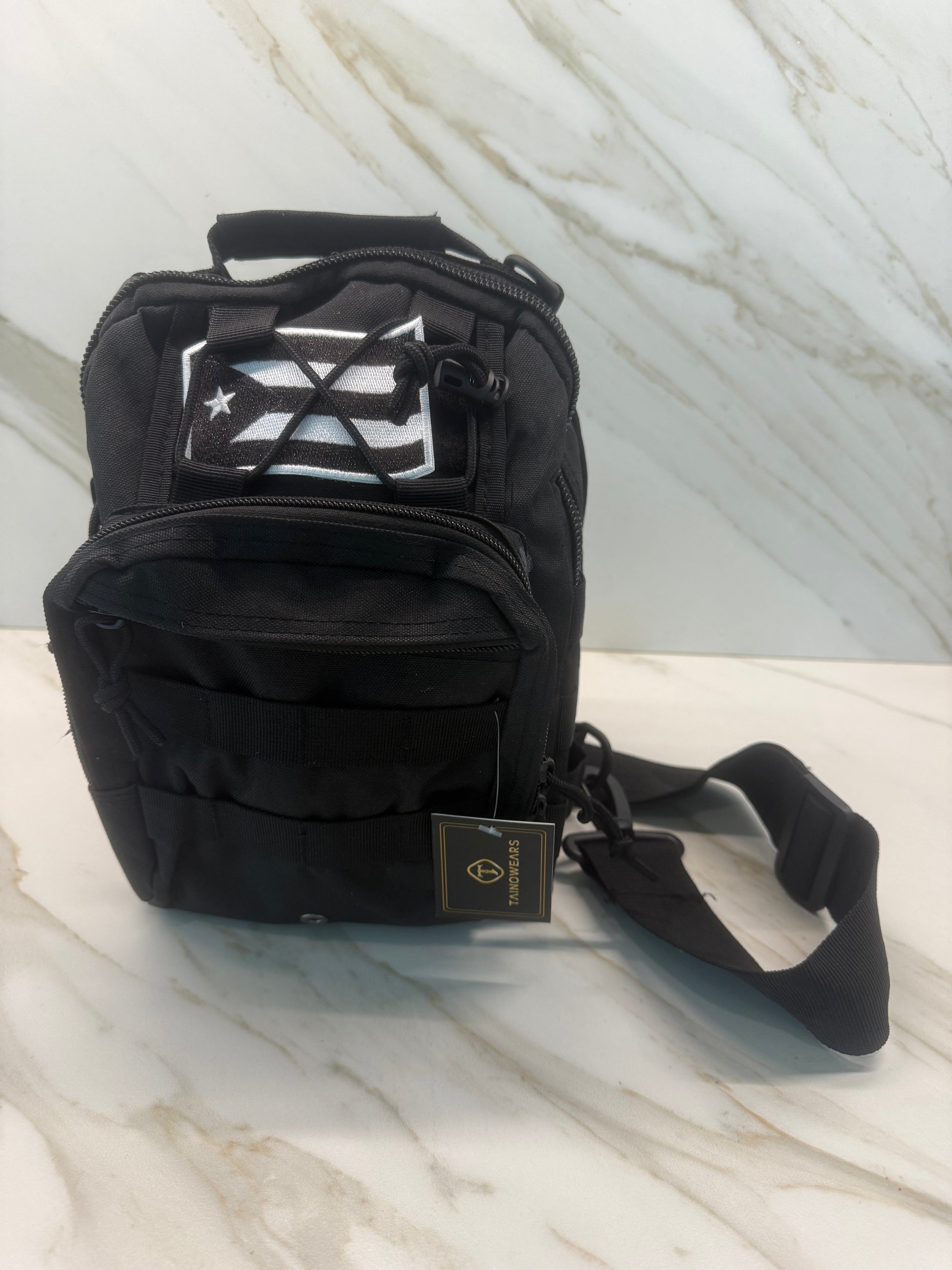 Multi-flag crossbody chest pack with water-resistant fabric