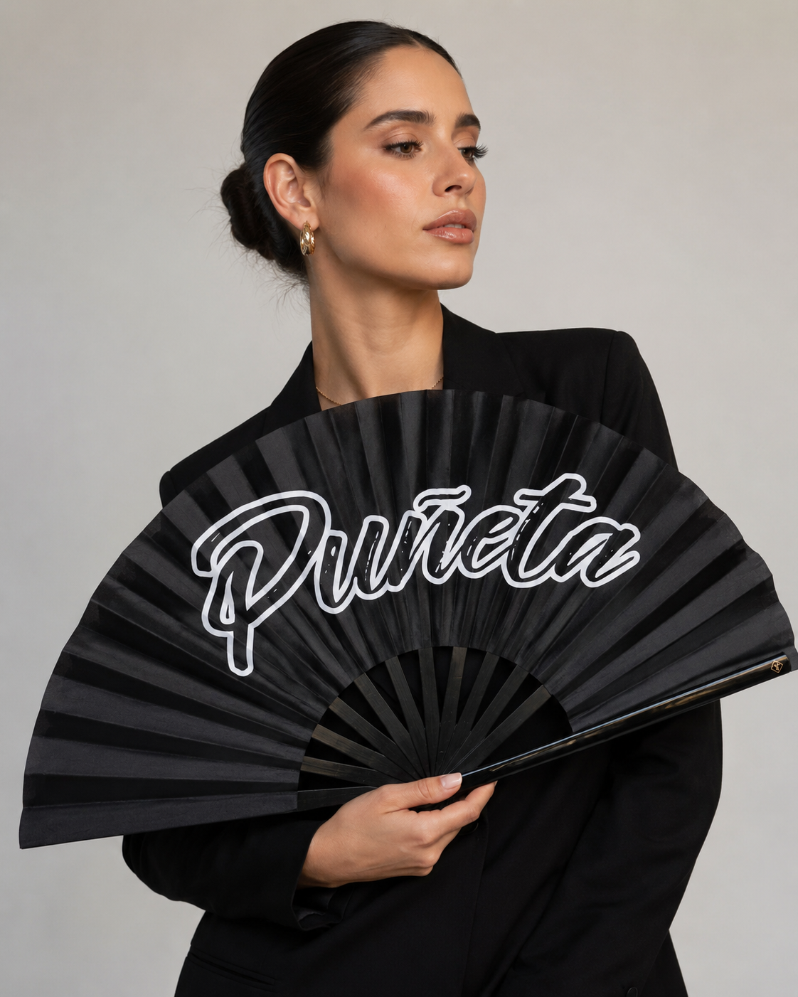 Puñeta Large Clack Fan – Black Bamboo Folding Festival Fan