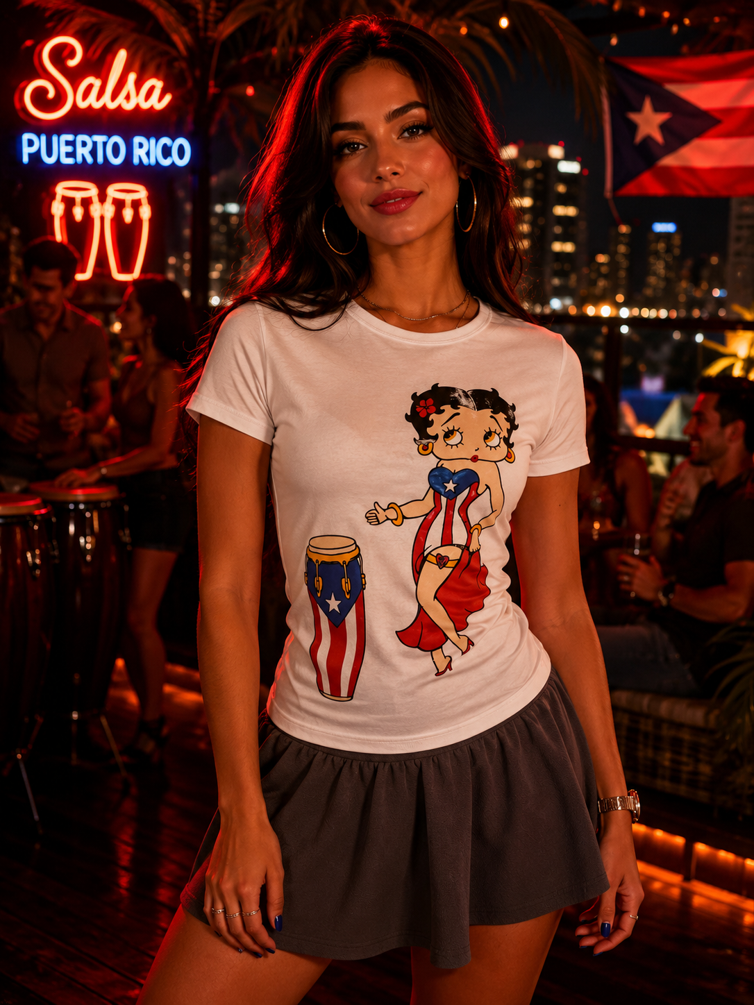 Puerto Rico Salsa Flag Timbales T-Shirt – Women’s Latin Music Edition