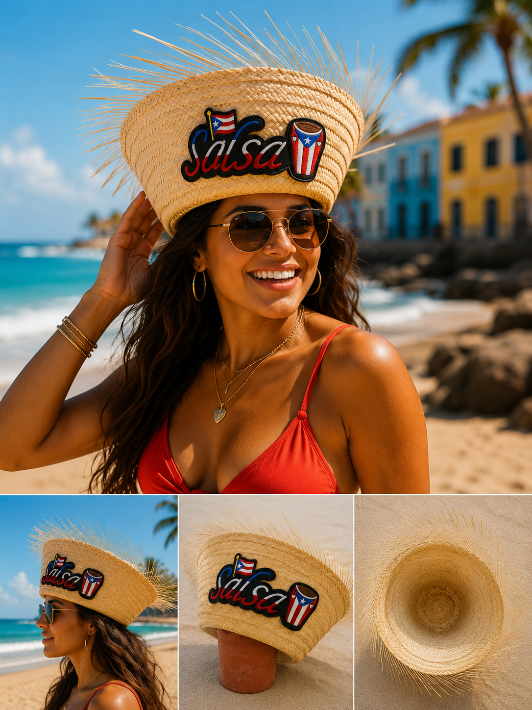 Salsa Pava Straw Hat with 5D Embroidered Puerto Rico Patch