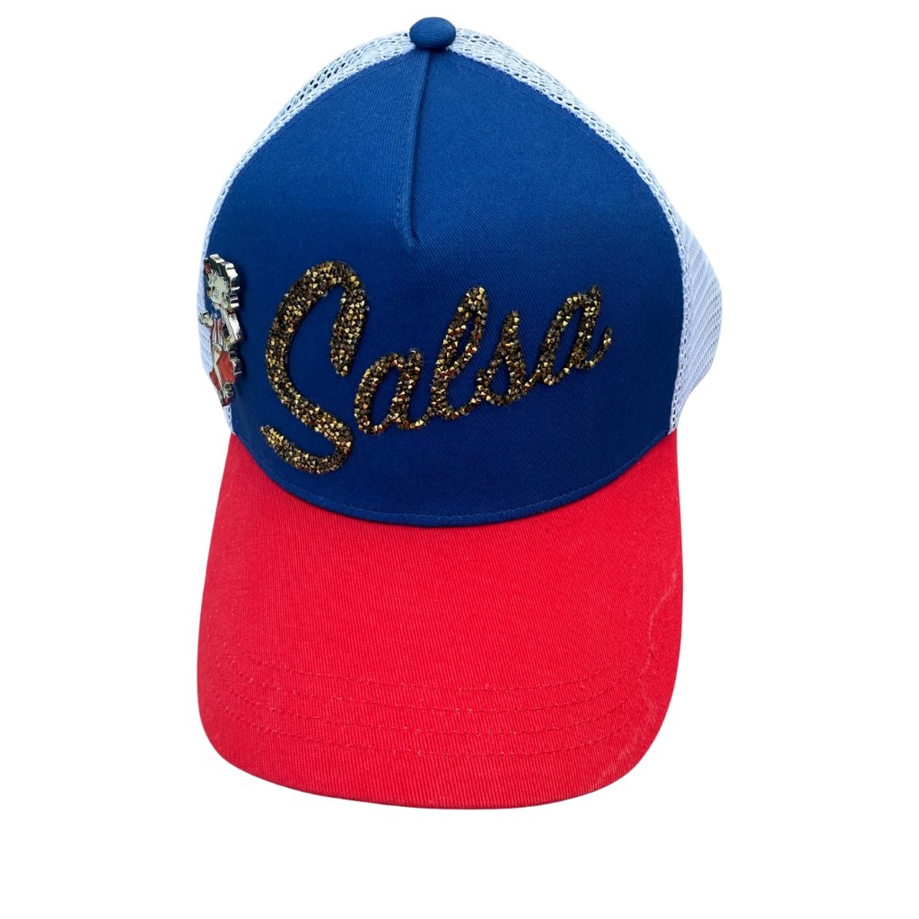 Salsa Trucker Hat – Curved Brim Mesh Cap with Metal Alloy PR Detail | Tainowears®