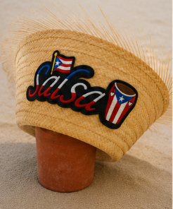 Salsa Pava Straw Hat with 5D Embroidered Puerto Rico Patch