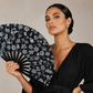 Puerto Rico Taino Symbols Large Folding Fan – Black White Bamboo Rib Clack Fan