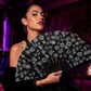 Puerto Rico Taino Symbols Large Folding Fan – Black White Bamboo Rib Clack Fan