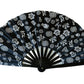 Puerto Rico Taino Symbols Large Folding Fan – Black White Bamboo Rib Clack Fan