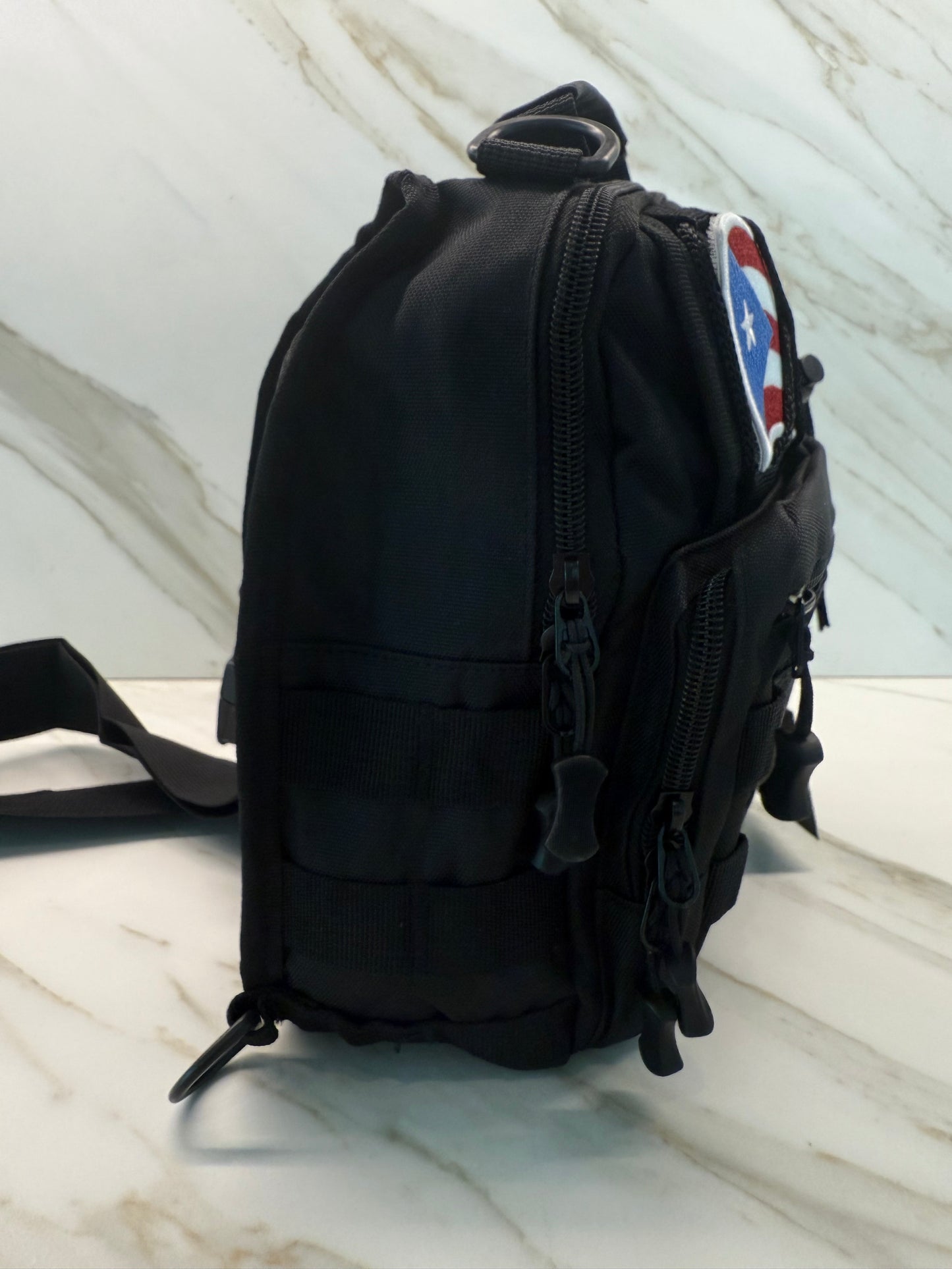 Tactical Sling Bag with Flag Patch – Black Water-Resistant Crossbody Chest Pack