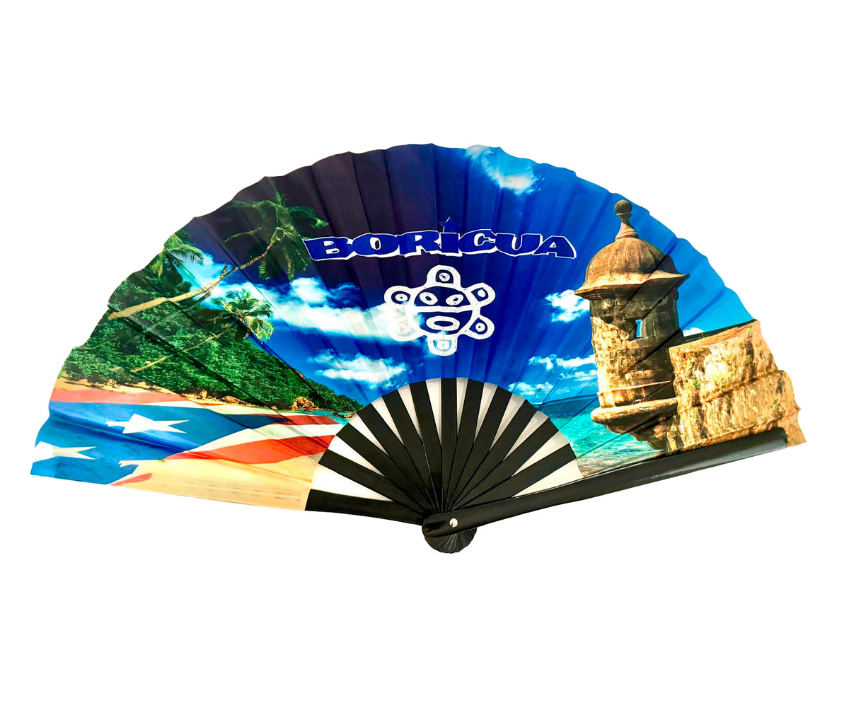 Puerto Rico Sun Boricua large folding fan with bamboo ribs