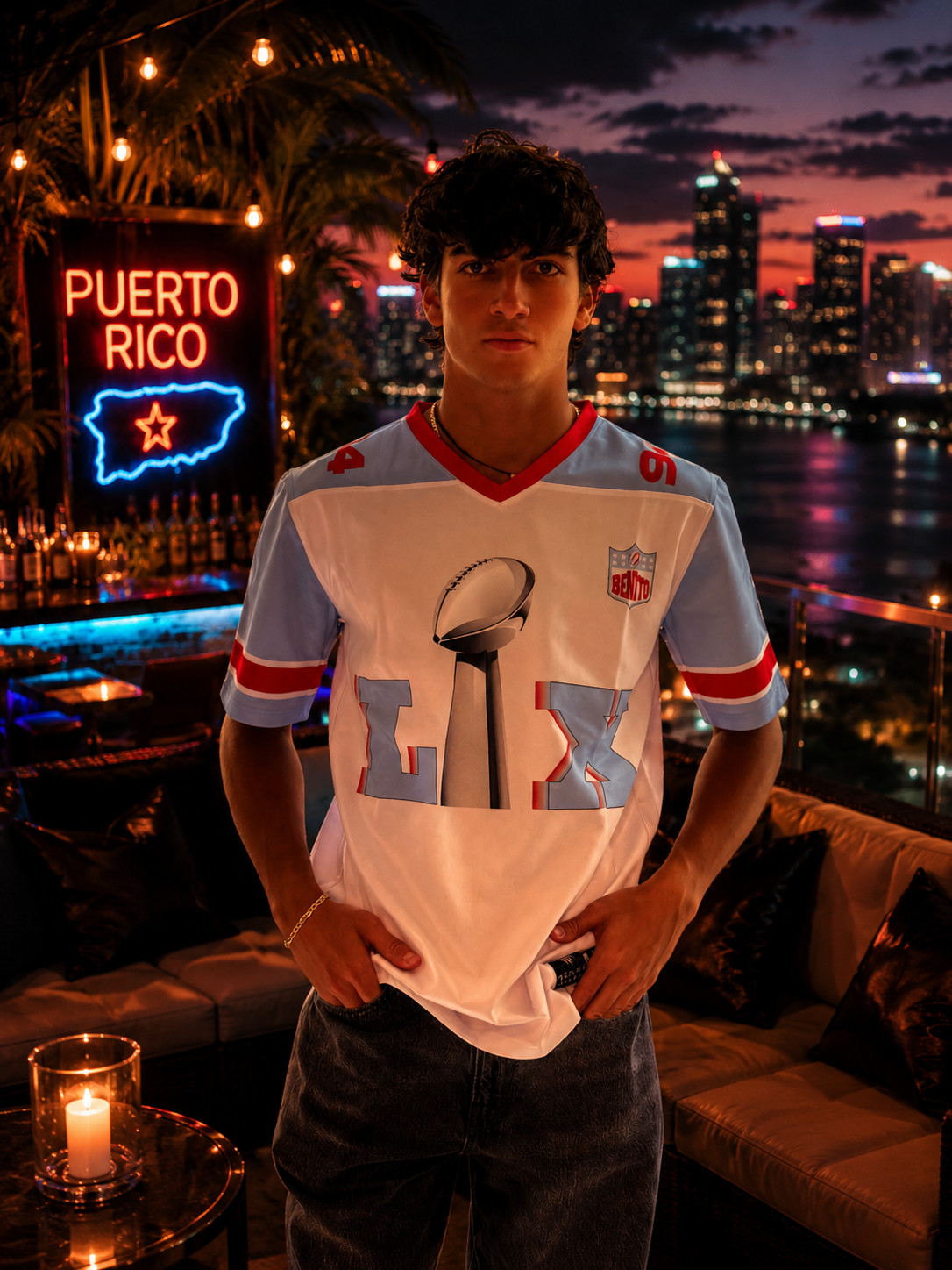 Limited Edition Trophy Graphic V-Neck T-Shirt – Puerto Rico Streetwear Jersey