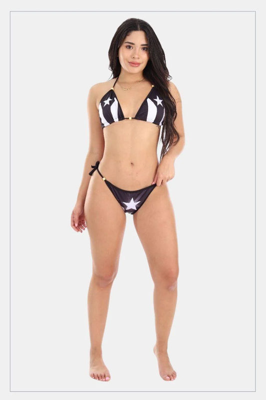 PUERTO RICO BLACK FLAG Women’s 2 Piece Bikini – Bright Summer Swimsuit Set, 100% Lycra